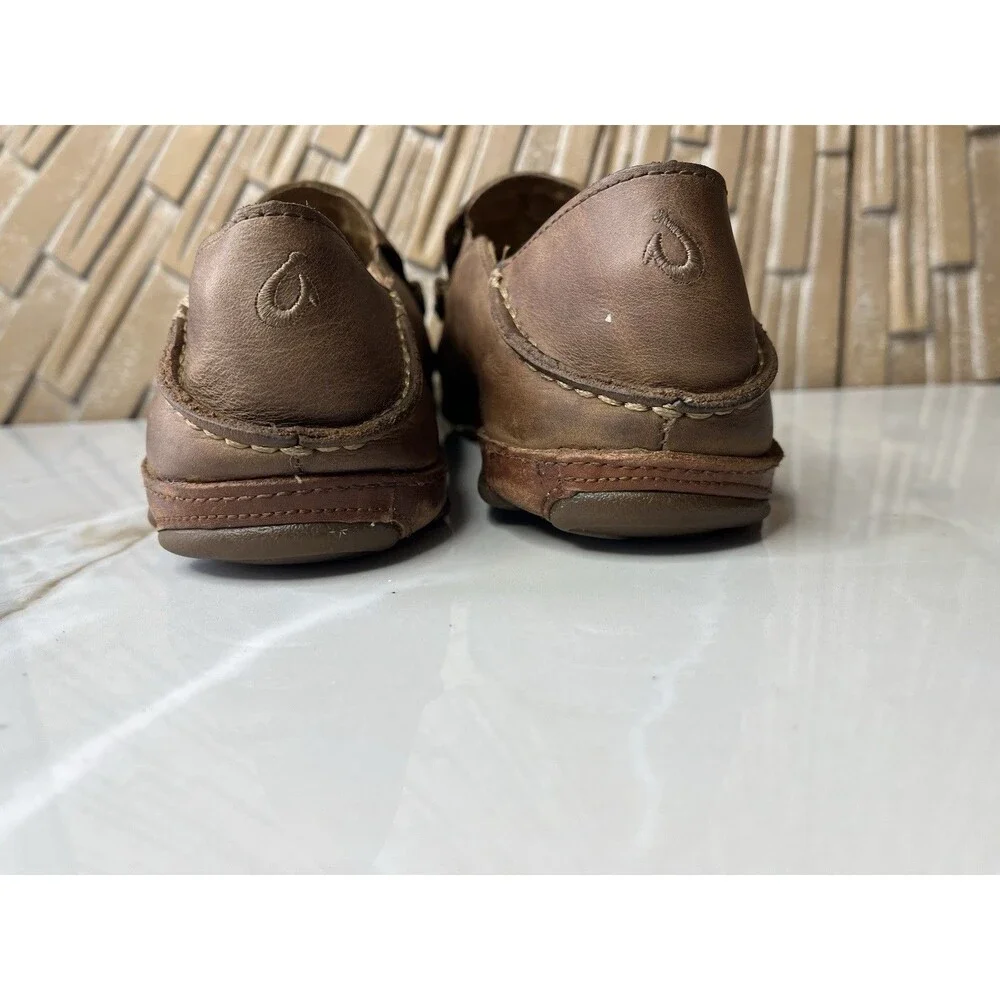 Olukai Moloa Men Leather Slip On Shoes Loafers Mules Slippers Sz 8.5 Brown